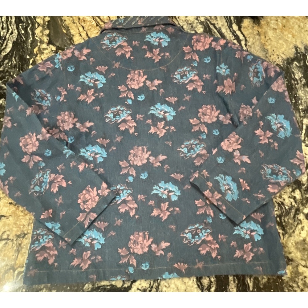 VTG Jean Jacket Painted Flowers Floral Shredded Denim Tantrums Women's XL - Picture 10 of 14